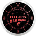 ADVPRO Bill's Man Cave Fishing Hole Custom Name Neon Sign Clock ncx0159-tm - Red