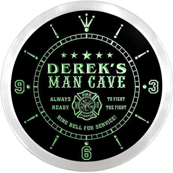 ADVPRO Derek's Man Cave Fire Dept Custom Name Neon Sign Clock ncx0160-tm - Green