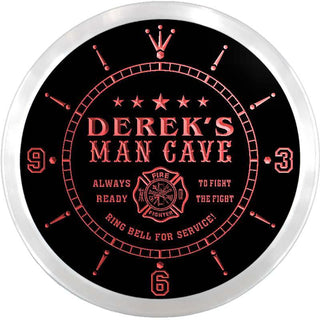 ADVPRO Derek's Man Cave Fire Dept Custom Name Neon Sign Clock ncx0160-tm - Red