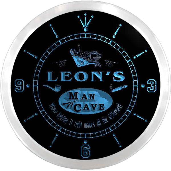 ADVPRO Leon's Man Cave Cigar Bar Custom Name Neon Sign Clock ncx0161-tm - Blue