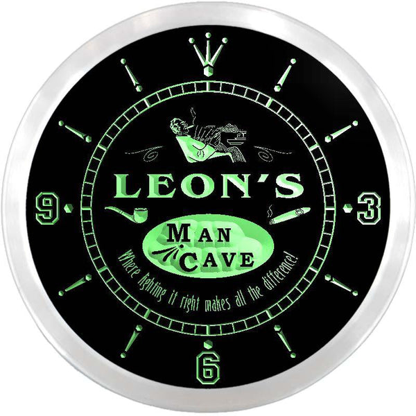 ADVPRO Leon's Man Cave Cigar Bar Custom Name Neon Sign Clock ncx0161-tm - Green