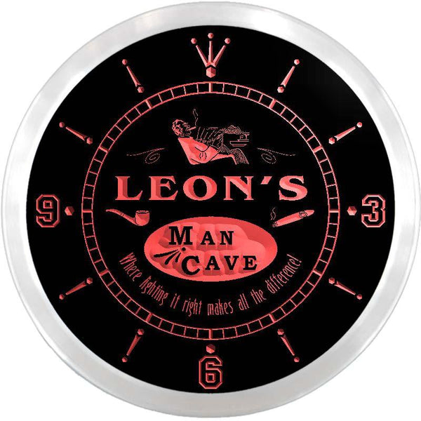 ADVPRO Leon's Man Cave Cigar Bar Custom Name Neon Sign Clock ncx0161-tm - Red