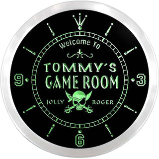 ADVPRO Tommy's Jolly Roger Game Room Custom Name Neon Sign Clock ncx0163-tm - Green