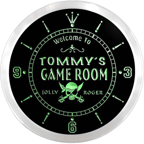 ADVPRO Tommy's Jolly Roger Game Room Custom Name Neon Sign Clock ncx0163-tm - Green