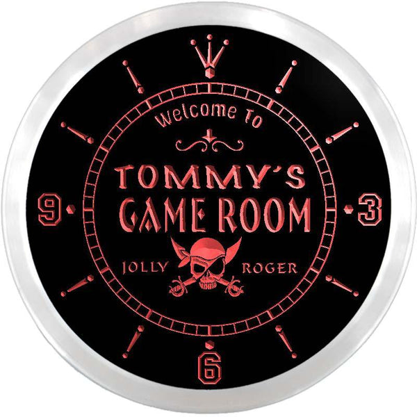 ADVPRO Tommy's Jolly Roger Game Room Custom Name Neon Sign Clock ncx0163-tm - Red