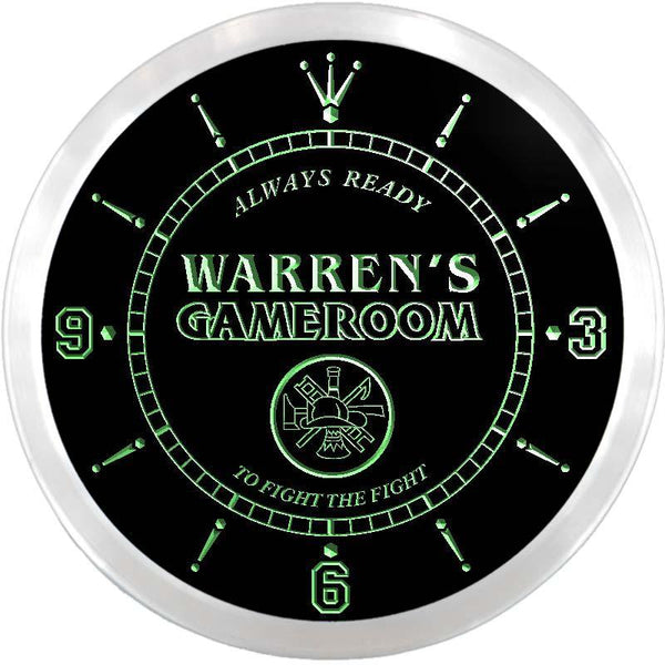 ADVPRO Warren's Firefighter Game Room Custom Name Neon Sign Clock ncx0164-tm - Green