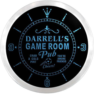 ADVPRO Darrell's Game Room Soccer Pub Custom Name Neon Sign Clock ncx0165-tm - Blue