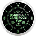 ADVPRO Darrell's Game Room Soccer Pub Custom Name Neon Sign Clock ncx0165-tm - Green