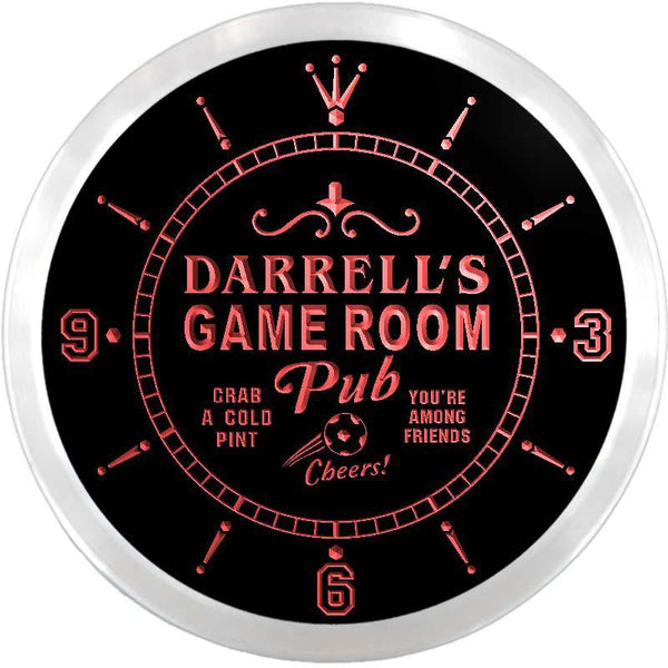 ADVPRO Darrell's Game Room Soccer Pub Custom Name Neon Sign Clock ncx0165-tm - Red