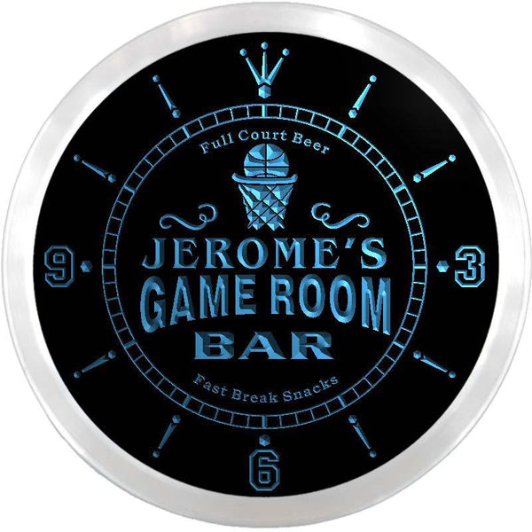 ADVPRO Jerome's Game Room Basketball Bar Custom Name Neon Sign Clock ncx0166-tm - Blue