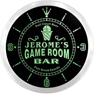 ADVPRO Jerome's Game Room Basketball Bar Custom Name Neon Sign Clock ncx0166-tm - Green