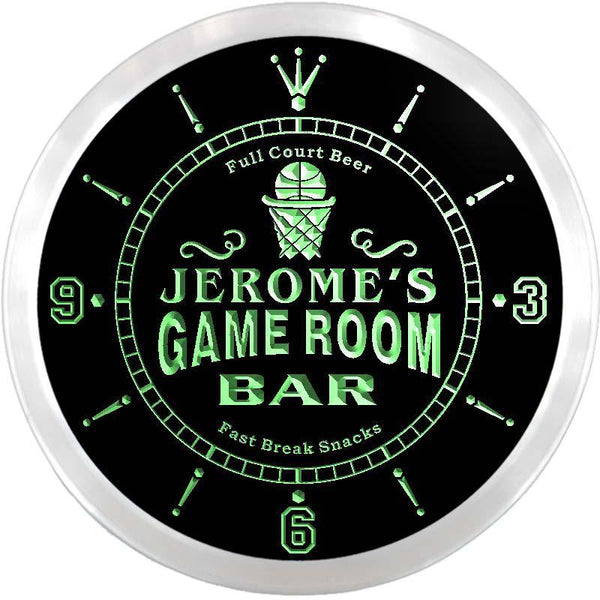 ADVPRO Jerome's Game Room Basketball Bar Custom Name Neon Sign Clock ncx0166-tm - Green