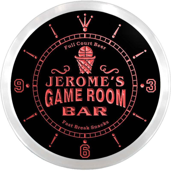 ADVPRO Jerome's Game Room Basketball Bar Custom Name Neon Sign Clock ncx0166-tm - Red