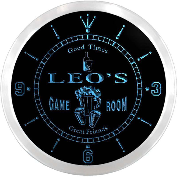 ADVPRO Leo's Bar Game Room Custom Name Neon Sign Clock ncx0168-tm - Blue