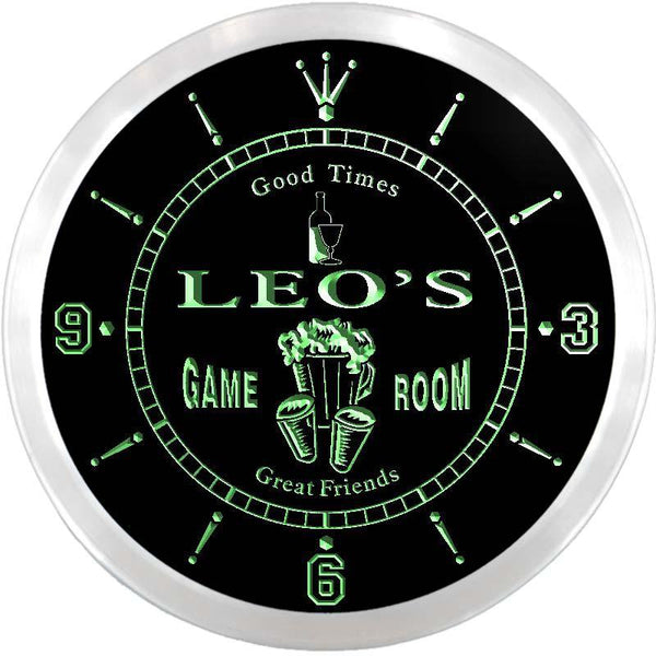 ADVPRO Leo's Bar Game Room Custom Name Neon Sign Clock ncx0168-tm - Green
