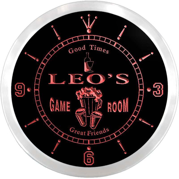 ADVPRO Leo's Bar Game Room Custom Name Neon Sign Clock ncx0168-tm - Red