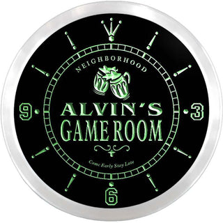ADVPRO Alvin's Neighborhood Game Room Bar Custom Name Neon Sign Clock ncx0169-tm - Green