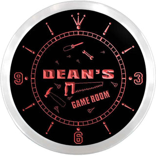 ADVPRO Dean's Game Room Fix It Shop Custom Name Neon Sign Clock ncx0170-tm - Red