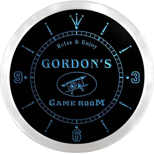 ADVPRO Gordon's Tavern Game Room Custom Name Neon Sign Clock ncx0171-tm - Blue