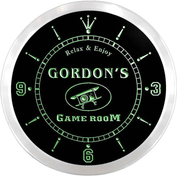 ADVPRO Gordon's Tavern Game Room Custom Name Neon Sign Clock ncx0171-tm - Green