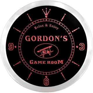 ADVPRO Gordon's Tavern Game Room Custom Name Neon Sign Clock ncx0171-tm - Red
