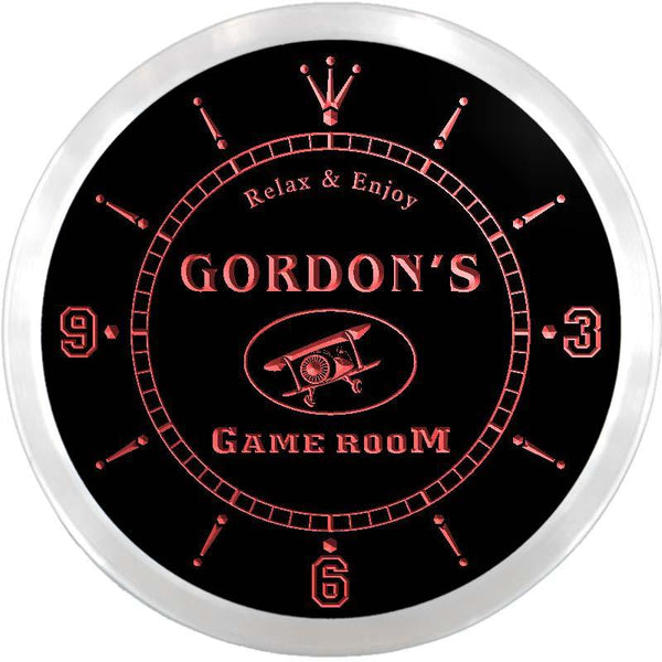 ADVPRO Gordon's Tavern Game Room Custom Name Neon Sign Clock ncx0171-tm - Red