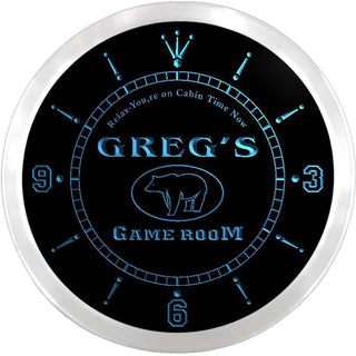 ADVPRO Greg's Hideaway Game Room Custom Name Neon Sign Clock ncx0172-tm - Blue