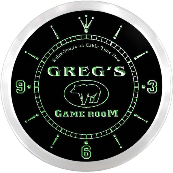 ADVPRO Greg's Hideaway Game Room Custom Name Neon Sign Clock ncx0172-tm - Green