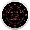 ADVPRO Greg's Hideaway Game Room Custom Name Neon Sign Clock ncx0172-tm - Red