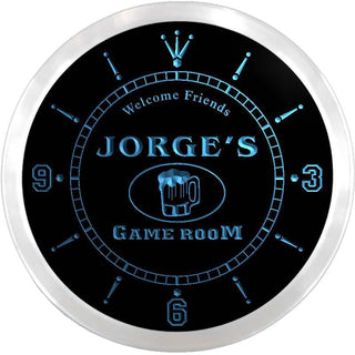ADVPRO Jorge's Game Room Beer Mug Bar Custom Name Neon Sign Clock ncx0173-tm - Blue