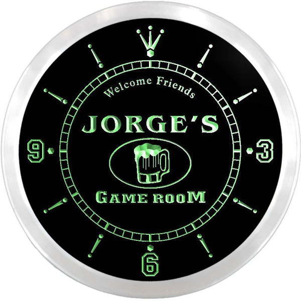 ADVPRO Jorge's Game Room Beer Mug Bar Custom Name Neon Sign Clock ncx0173-tm - Green