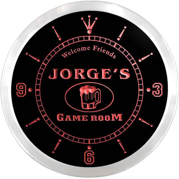 ADVPRO Jorge's Game Room Beer Mug Bar Custom Name Neon Sign Clock ncx0173-tm - Red