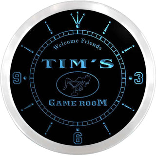 ADVPRO Tim's Game Room Cocktail Lounge Custom Name Neon Sign Clock ncx0174-tm - Blue