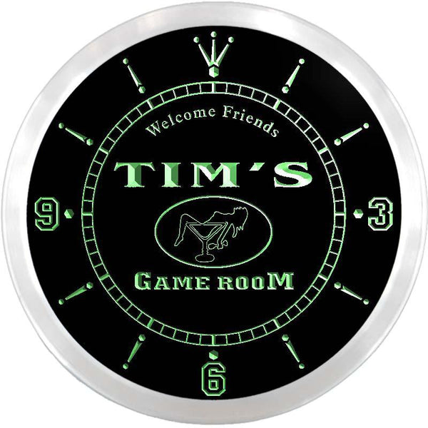 ADVPRO Tim's Game Room Cocktail Lounge Custom Name Neon Sign Clock ncx0174-tm - Green