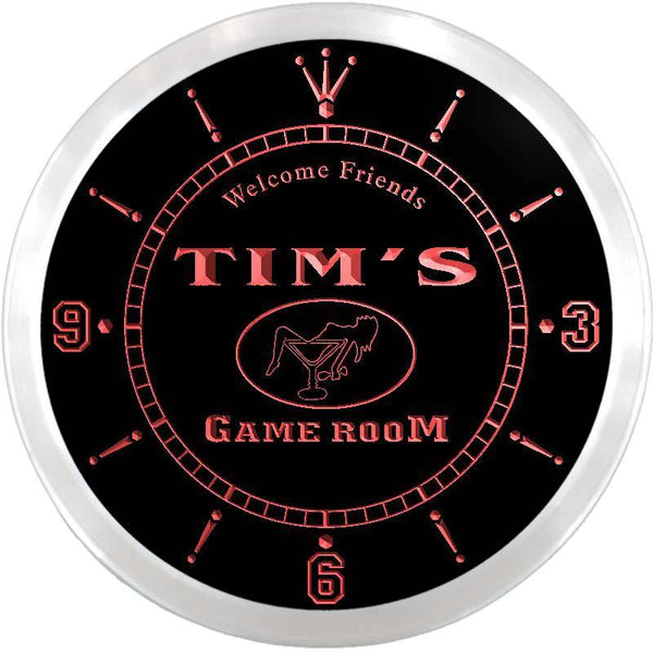 ADVPRO Tim's Game Room Cocktail Lounge Custom Name Neon Sign Clock ncx0174-tm - Red