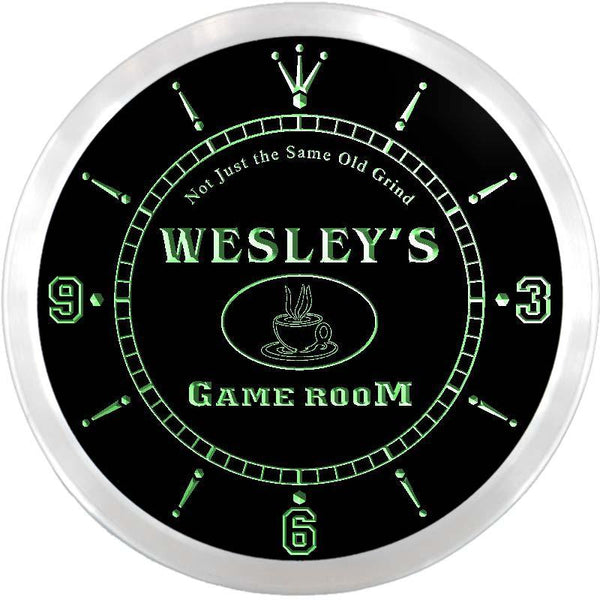 ADVPRO Wesley's Game Room Coffee House Custom Name Neon Sign Clock ncx0175-tm - Green