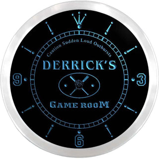 ADVPRO Derrick's Game Room Baseball Custom Name Neon Sign Clock ncx0176-tm - Blue