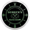 ADVPRO Derrick's Game Room Baseball Custom Name Neon Sign Clock ncx0176-tm - Green