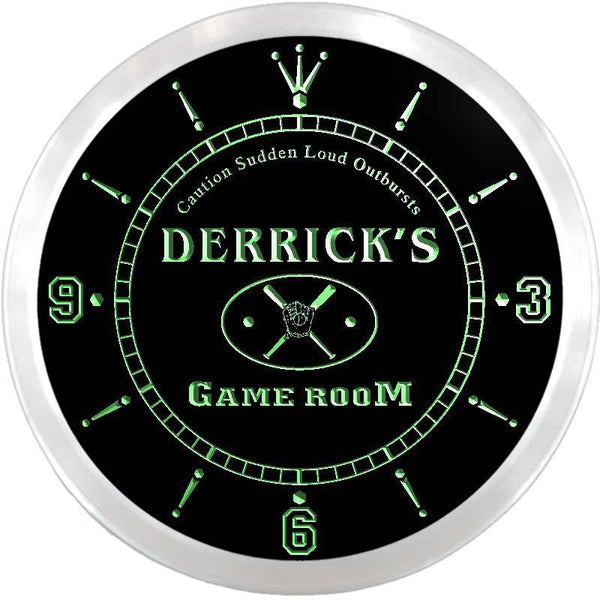 ADVPRO Derrick's Game Room Baseball Custom Name Neon Sign Clock ncx0176-tm - Green