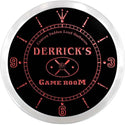 ADVPRO Derrick's Game Room Baseball Custom Name Neon Sign Clock ncx0176-tm - Red