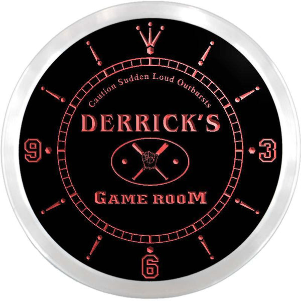 ADVPRO Derrick's Game Room Baseball Custom Name Neon Sign Clock ncx0176-tm - Red