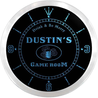 ADVPRO Dustin's Game Room Irish's Pub Custom Name Neon Sign Clock ncx0177-tm - Blue