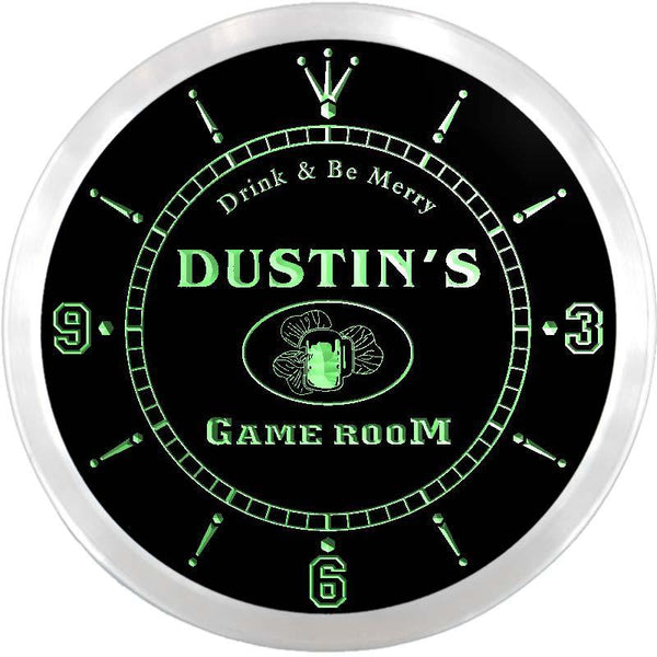 ADVPRO Dustin's Game Room Irish's Pub Custom Name Neon Sign Clock ncx0177-tm - Green