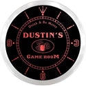 ADVPRO Dustin's Game Room Irish's Pub Custom Name Neon Sign Clock ncx0177-tm - Red
