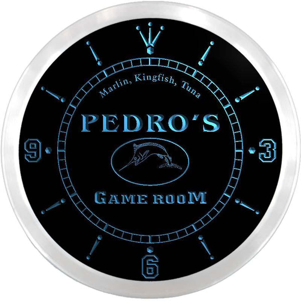 ADVPRO Pedro's Fishing Game Room Custom Name Neon Sign Clock ncx0178-tm - Blue