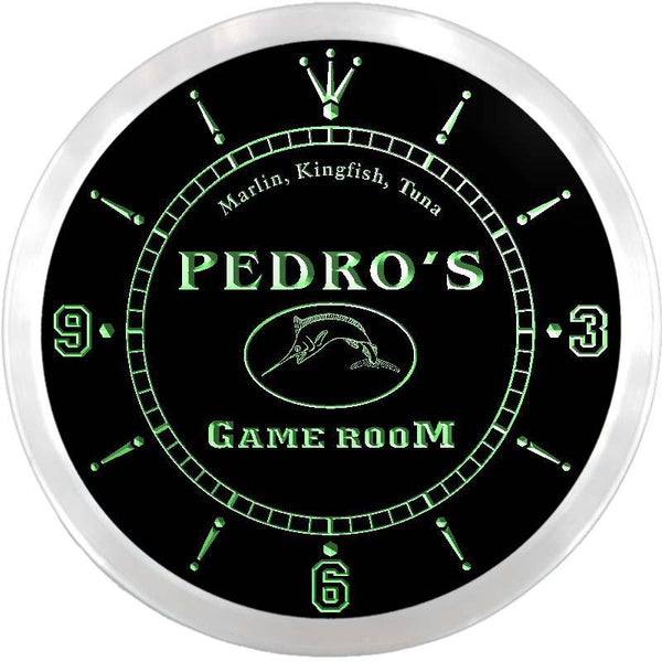 ADVPRO Pedro's Fishing Game Room Custom Name Neon Sign Clock ncx0178-tm - Green