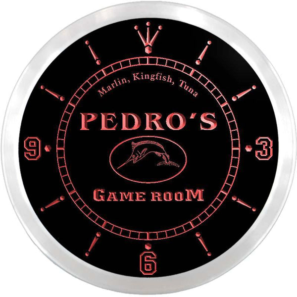 ADVPRO Pedro's Fishing Game Room Custom Name Neon Sign Clock ncx0178-tm - Red