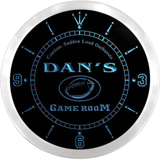 ADVPRO Dan's Football Game Room Custom Name Neon Sign Clock ncx0179-tm - Blue