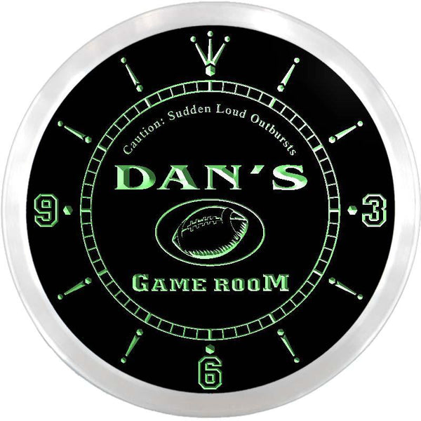 ADVPRO Dan's Football Game Room Custom Name Neon Sign Clock ncx0179-tm - Green