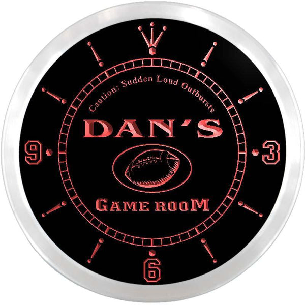ADVPRO Dan's Football Game Room Custom Name Neon Sign Clock ncx0179-tm - Red